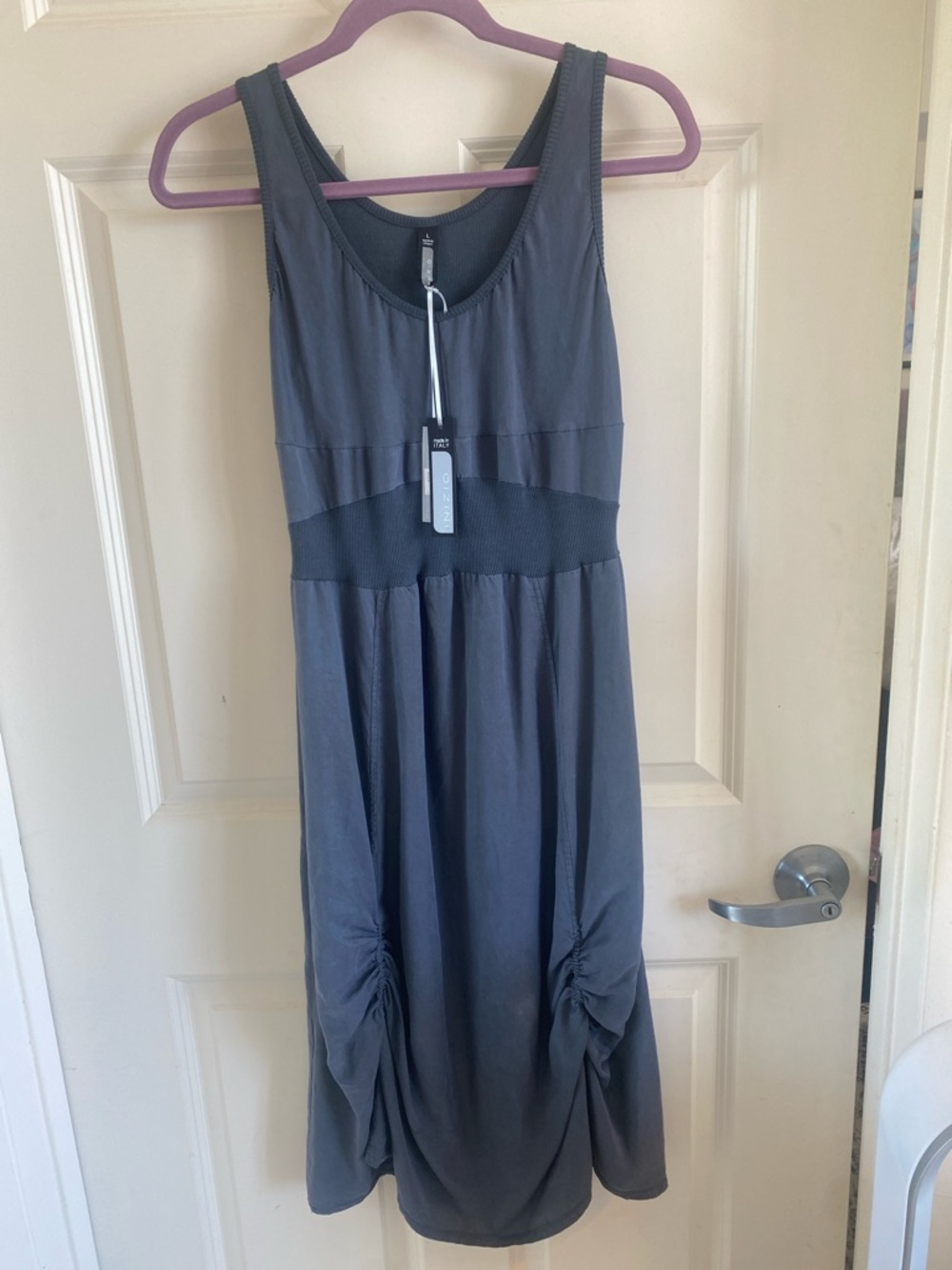 Nwt’s Inizio Italy  Gray Tank Dress with Gathered Hem pockets